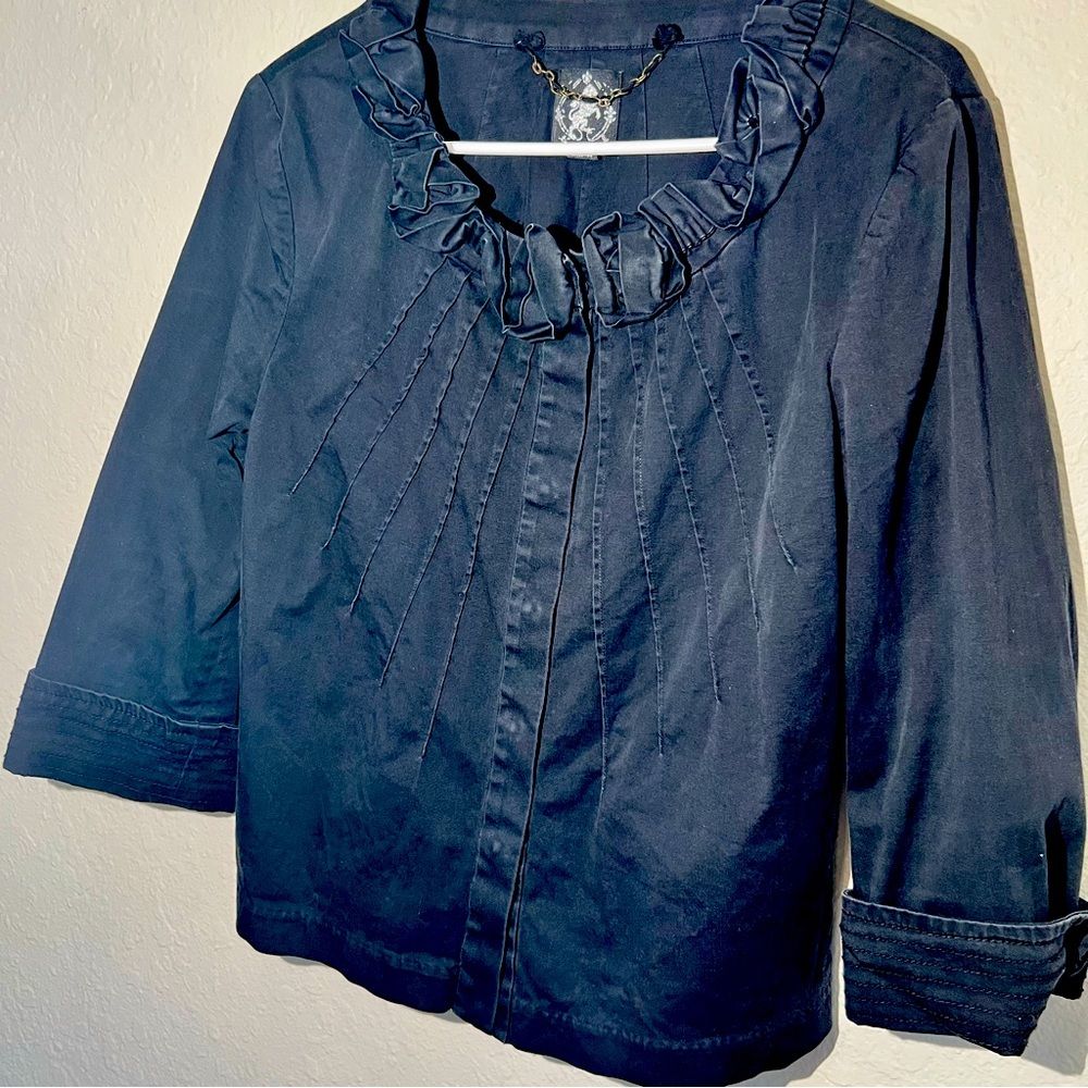 Think Tank Button Blazer Jacket Ruffle Neck Xl